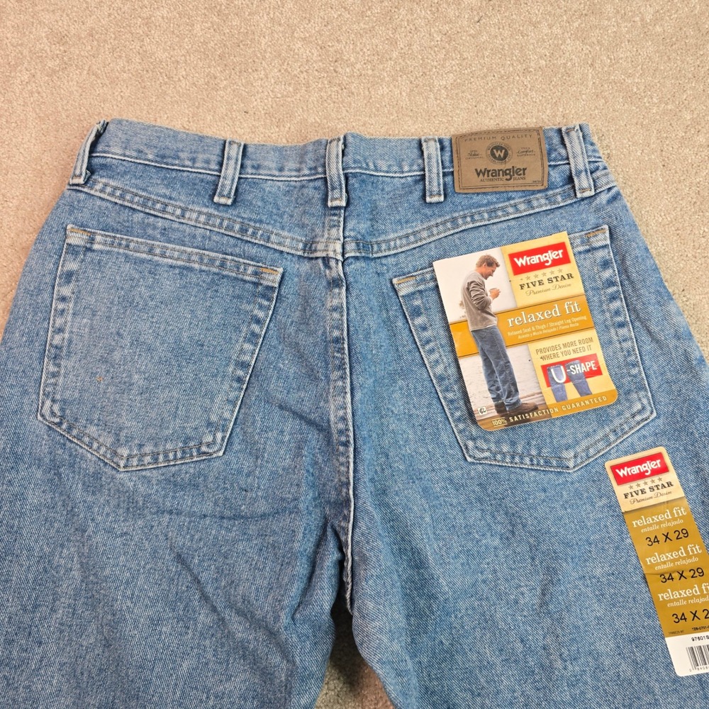 Wrangler Five Star Premium Denim Relaxed Fit Mens Jeans 34x29 Medium Wash NEW
